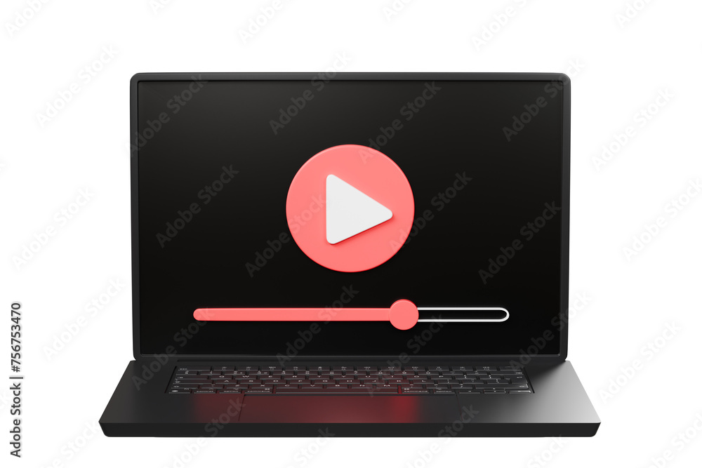 Poster 3d laptop with social media live streaming or entertainment in browser icon symbol on isolated white