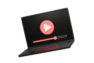 3d laptop with social media live streaming or entertainment in browser icon symbol on isolated white background. Social media online playing cinema video on web browser display concept. 3d rendering.