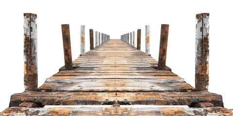 Wooden pier with rope on transparent background - stock png.