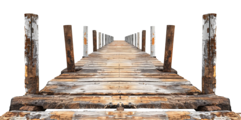 Wooden pier with rope, cut out - stock png.