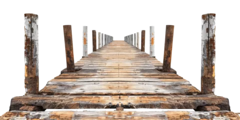 Foto op Aluminium Wooden pier with rope on transparent background - stock png. © Volodymyr