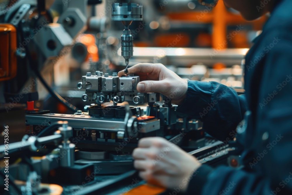 Poster A man working on a machine in a factory. Suitable for industrial concepts