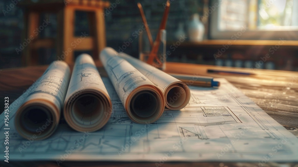 Poster rolls of paper neatly arranged on a table, perfect for office or craft projects
