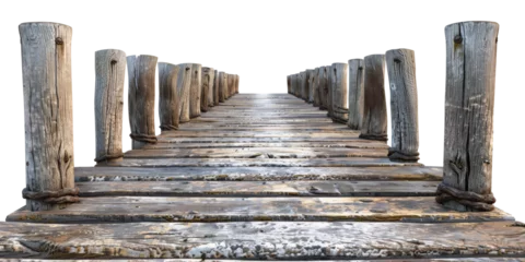 Foto op Canvas Wooden pier with rope on transparent background - stock png. © Volodymyr