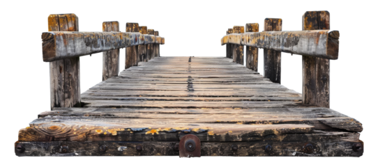 Wooden pier with rope, cut out - stock png.