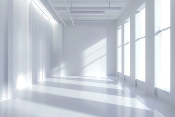 A simple image of an empty room with white walls and windows. Ideal for interior design concepts