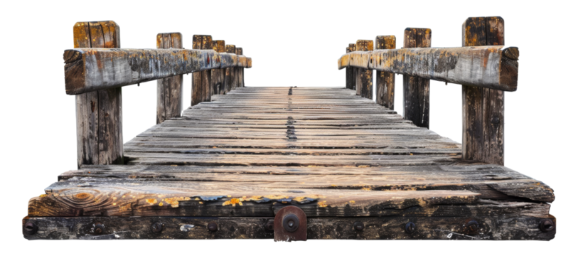 Wooden pier with rope, cut out - stock png.