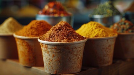 Various types of spices in colorful bowls, perfect for culinary projects