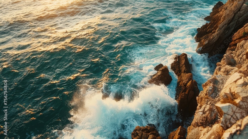 Poster a breathtaking view of the ocean from a high cliff. ideal for travel and nature concepts