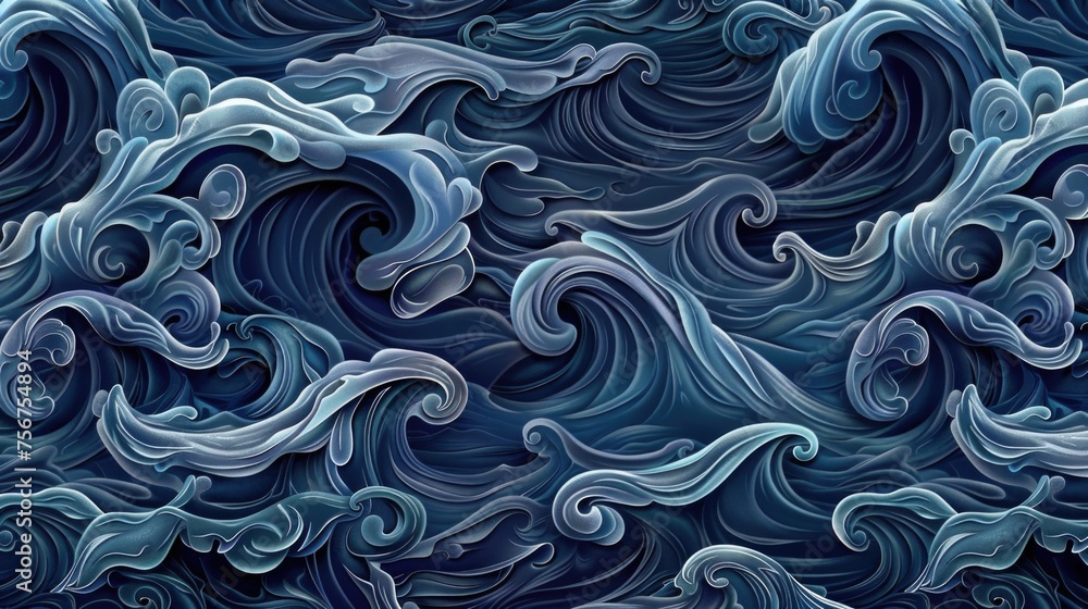 Poster A stunning image of a vast amount of blue waves in the ocean. Perfect for various ocean-related projects