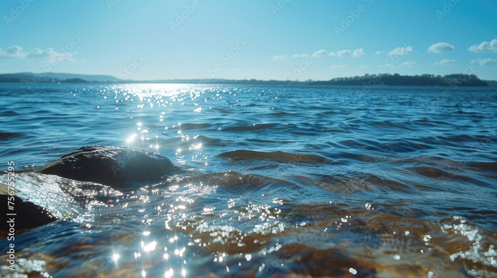 Poster a body of water with rocks in the middle. suitable for nature concepts