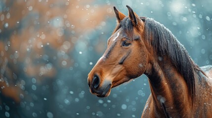 Brown Horse Standing in Snow
