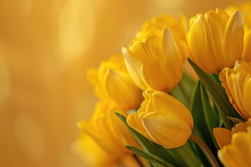A bunch of yellow tulips in a vase, perfect for spring-themed designs