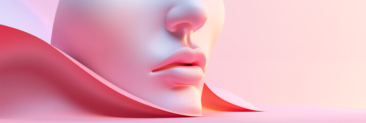 Detailed view of a persons face, nose, and mouth in a close-up shot. Cosmetology concept. Abstract face for presentation of cosmetic procedures - obrazy, fototapety, plakaty
