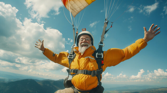A pensioner discovers a new hobby, skydiving, ai generative