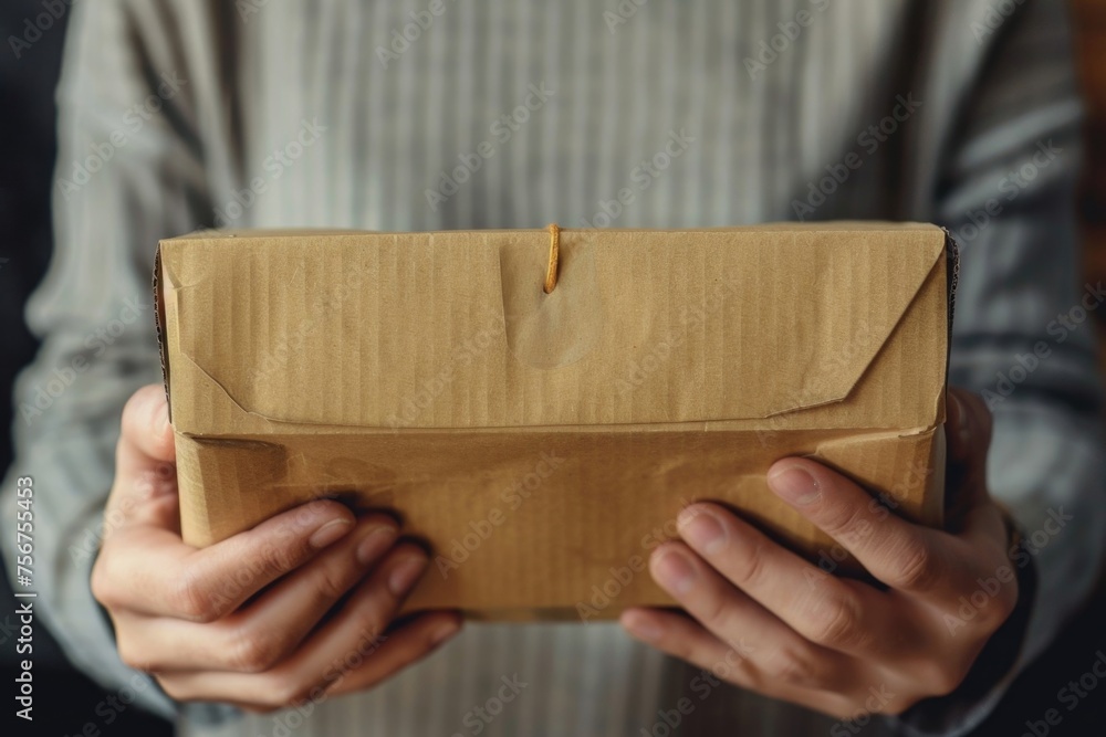 Poster a person holding a brown envelope. suitable for business and communication concepts