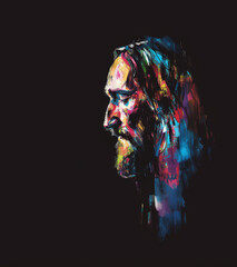 Portrait of Jesus Christ in acrylic paint technique