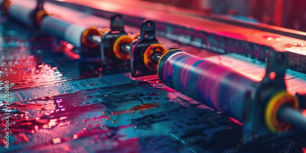 Poster detailed view of a machine in operation, suitable for industrial themes