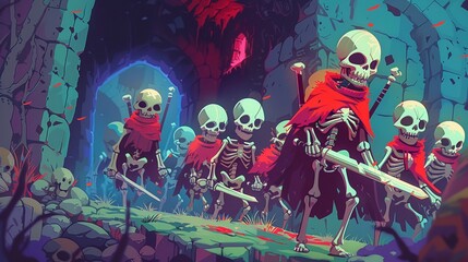 Skeleton warriors emerge from ancient crypts their bones rattling as they march towards unsuspecting adventurers.