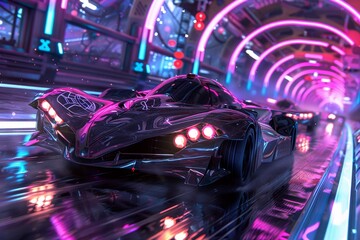Visualize a high-octane scene from a futuristic racing event