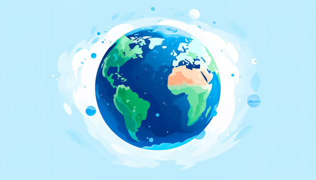 Earth globe illustration on with plants copy space banner ecological earth day hour safe environmental problems on blue background