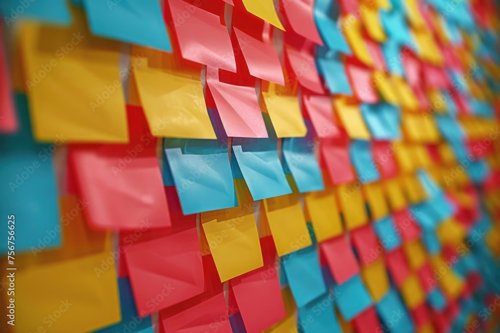Poster colorful post it notes on a wall. suitable for office or study concepts
