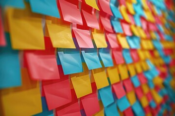 Colorful post it notes on a wall. Suitable for office or study concepts