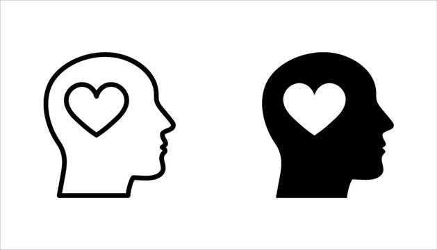 Head heart icon set. concept of love or amour good feeling and harmony with smile face, vector illustration on white background