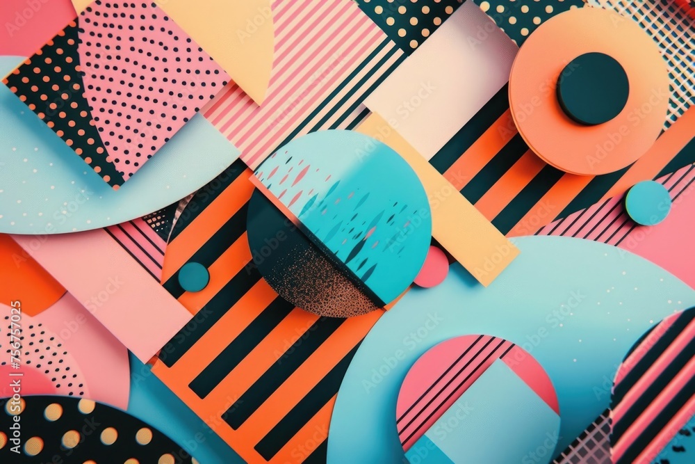 Poster Various colored paper shapes on a flat surface. Suitable for craft projects