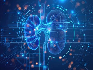 Holographic Kidney: Visualizing Anatomical Organ Structure with Illuminated Points and Lines - Exploring Excretory System Health, Modern Medicine, and Technological Advancement. AI