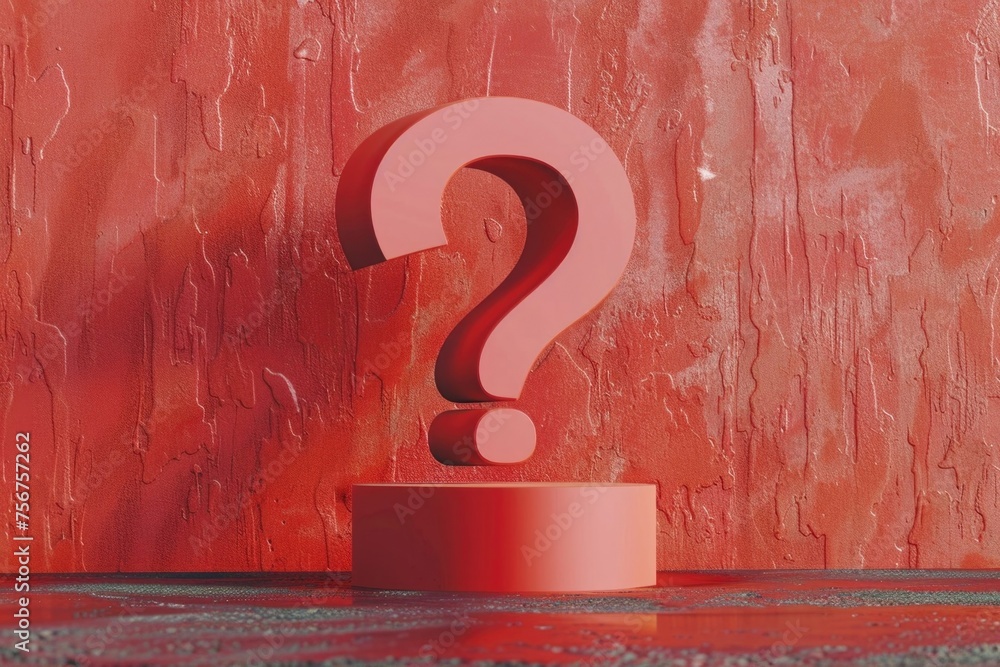 Poster a red question mark on a pedestal. can be used for educational or design concepts