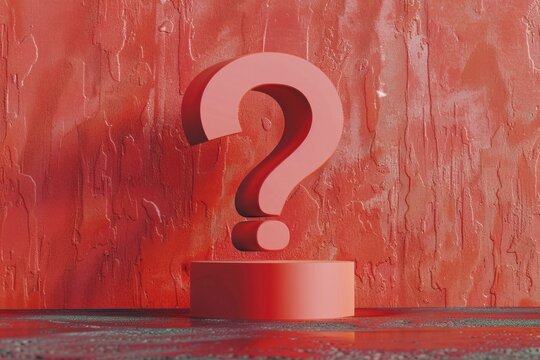 A red question mark on a pedestal. Can be used for educational or design concepts