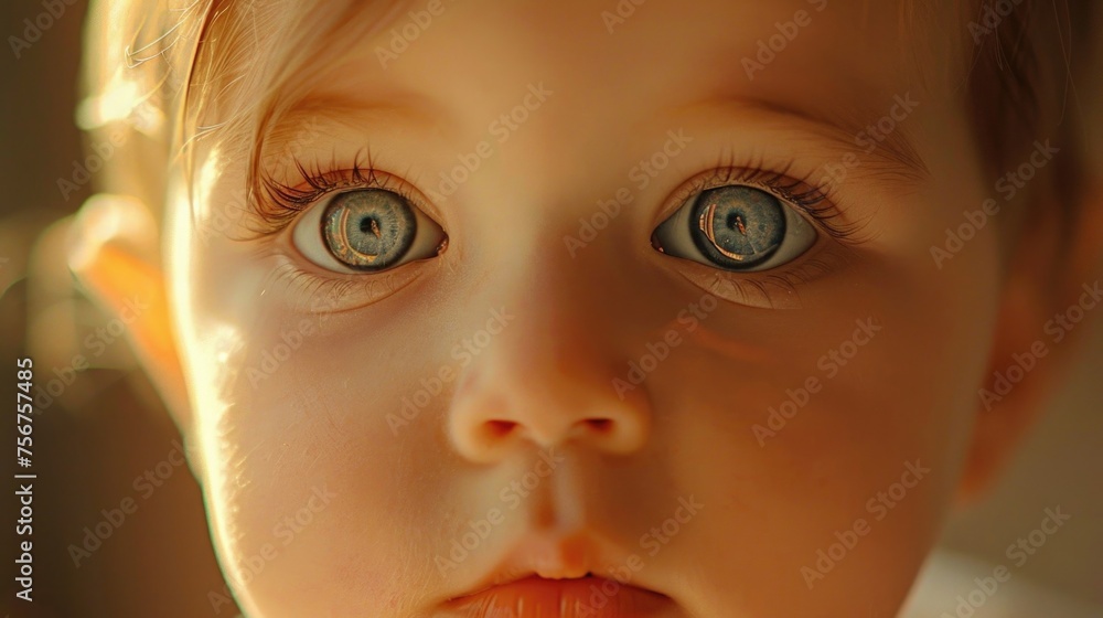 Poster a close up image of a child with striking blue eyes, suitable for various projects