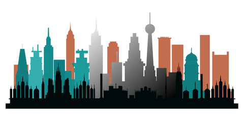 Vector illustration of cityscape silhouette with skyscrapers in flat style