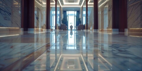 A person standing in a spacious room with marble floors. Suitable for architectural and interior design concepts - Powered by Adobe