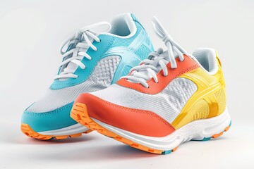 Pair of modern sport shoes on white background