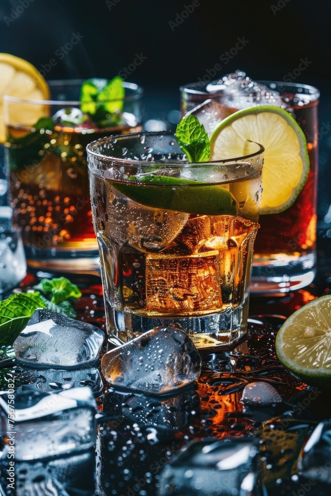 Poster close-up of a drink with ice and lime, perfect for summer vibes