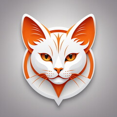 The business logo of the white cat company on an orange-and-white round emblem, emphasizing the ferocious beauty.
