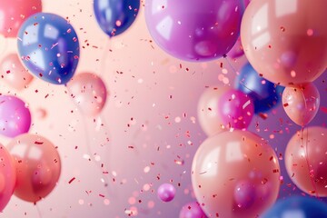 Colorful balloons with confetti flying in the air, perfect for party decorations - obrazy, fototapety, plakaty