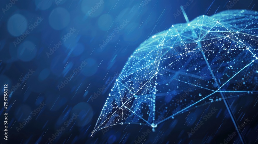 Poster a close up of an umbrella in the rain. suitable for weather or protection concepts