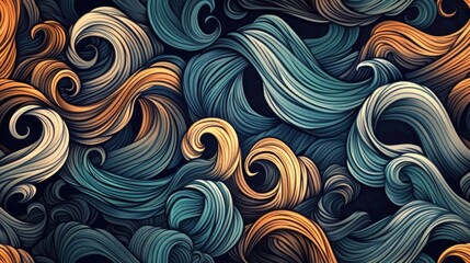 Vibrant waves of different colors on a dark backdrop. Ideal for abstract designs and backgrounds