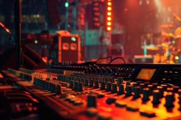 Professional sound board in a recording studio, perfect for music production projects