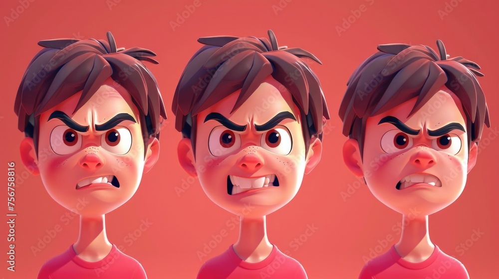 Poster Three cartoon faces of a boy showing different expressions. Can be used for educational materials or children's books