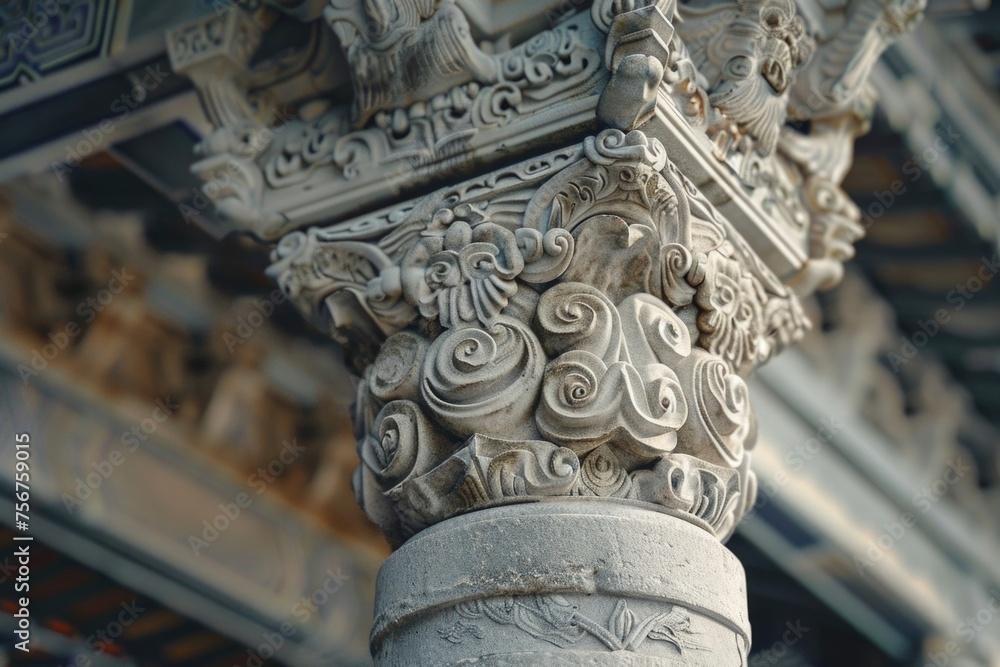 Poster Detailed view of a clock on a pillar, suitable for time management concepts