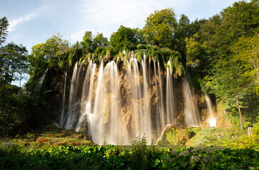 Long-exposure waterfall in Plitvice lakes national park