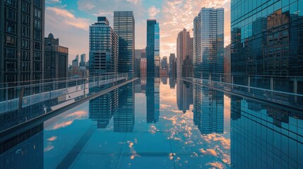 either at sunrise or sunset, to capture warm, soft light that enhances the ambiance of the pool and showcases the cityscape in the background.
