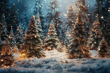 Winter scene with snow-covered trees, perfect for seasonal designs