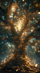  Sun rays in the forest. AI generated art illustration.