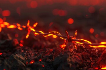 Close up of barbed wire on a field. Perfect for security or danger concepts