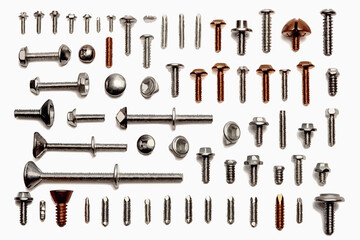 Obraz premium metal bolts and nuts with round washers close-up on a white background